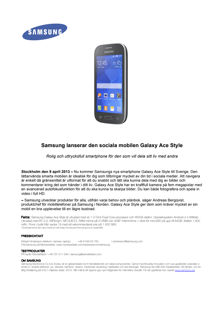 Samsung lanserar den sociala mobilen Galaxy Ace Style