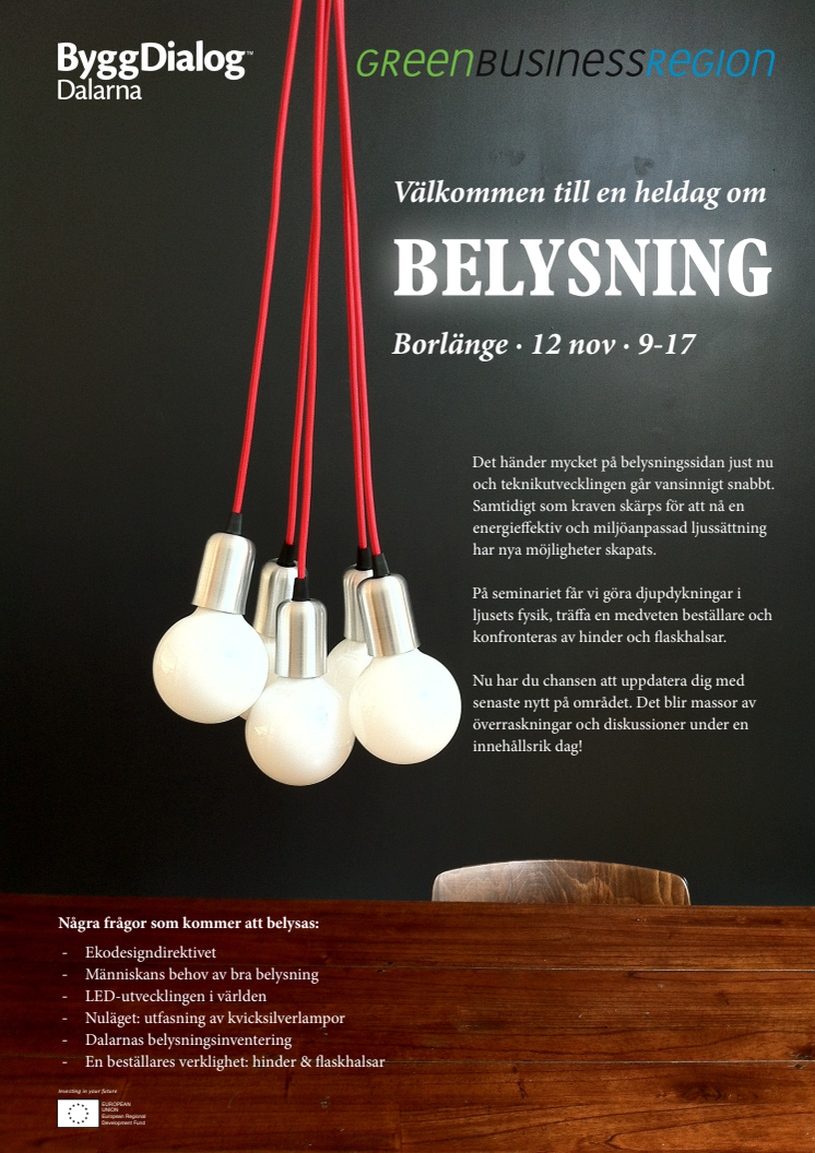 Inbjudan till seminarium - "Ljus över belysning" - Galaxen, Borlänge, idag kl. 9.00-16.30
