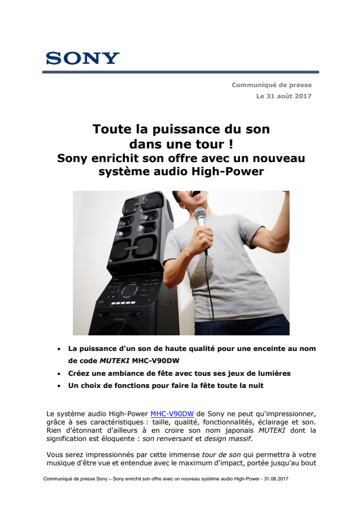 Toute la puissance du son dans une tour ! Sony enrichit son offre avec un nouveau système audio High-Power
