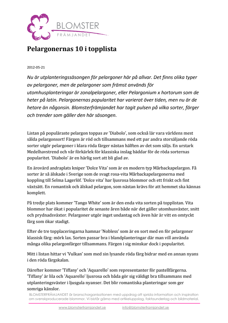  Pelargonernas 10 i topplista