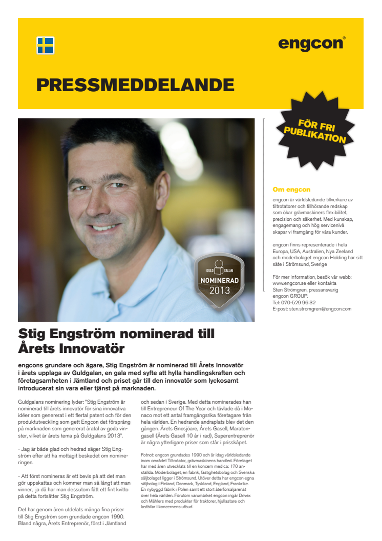 Stig Engström nominerad till Årets Innovatör