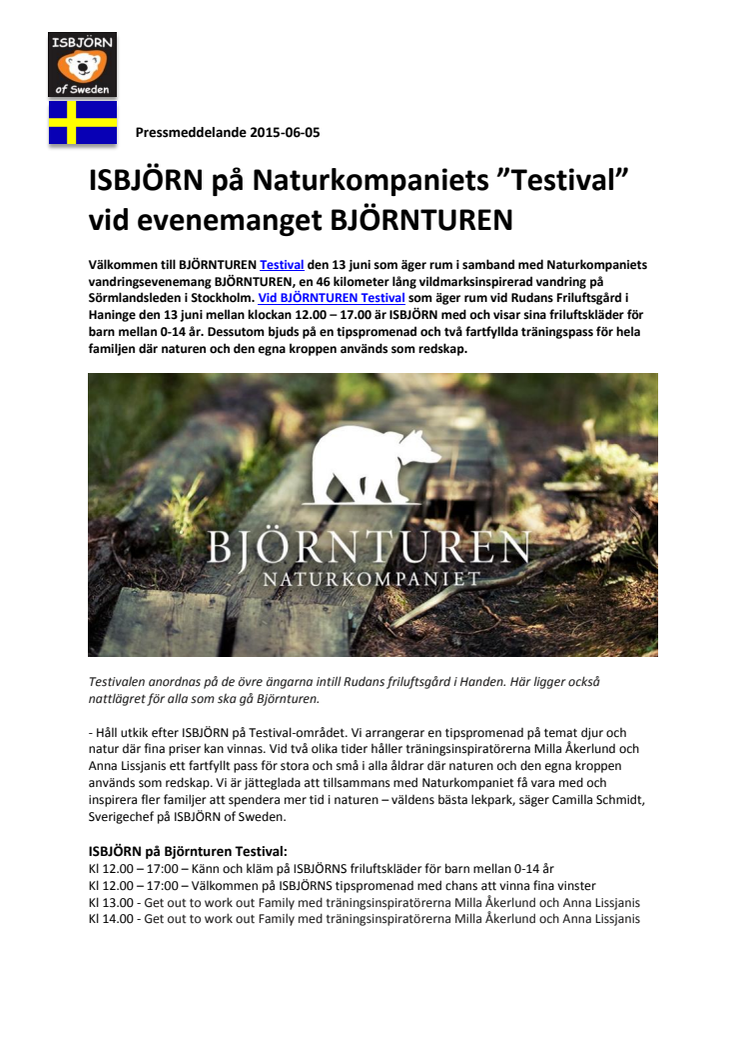 ISBJÖRN på Naturkompaniets ”Testival” vid evenemanget BJÖRNTUREN