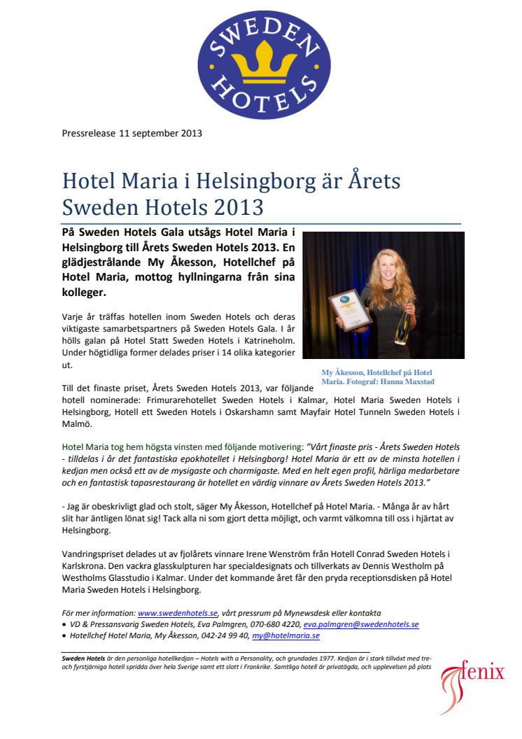Hotel Maria i Helsingborg är Årets Sweden Hotels 2013
