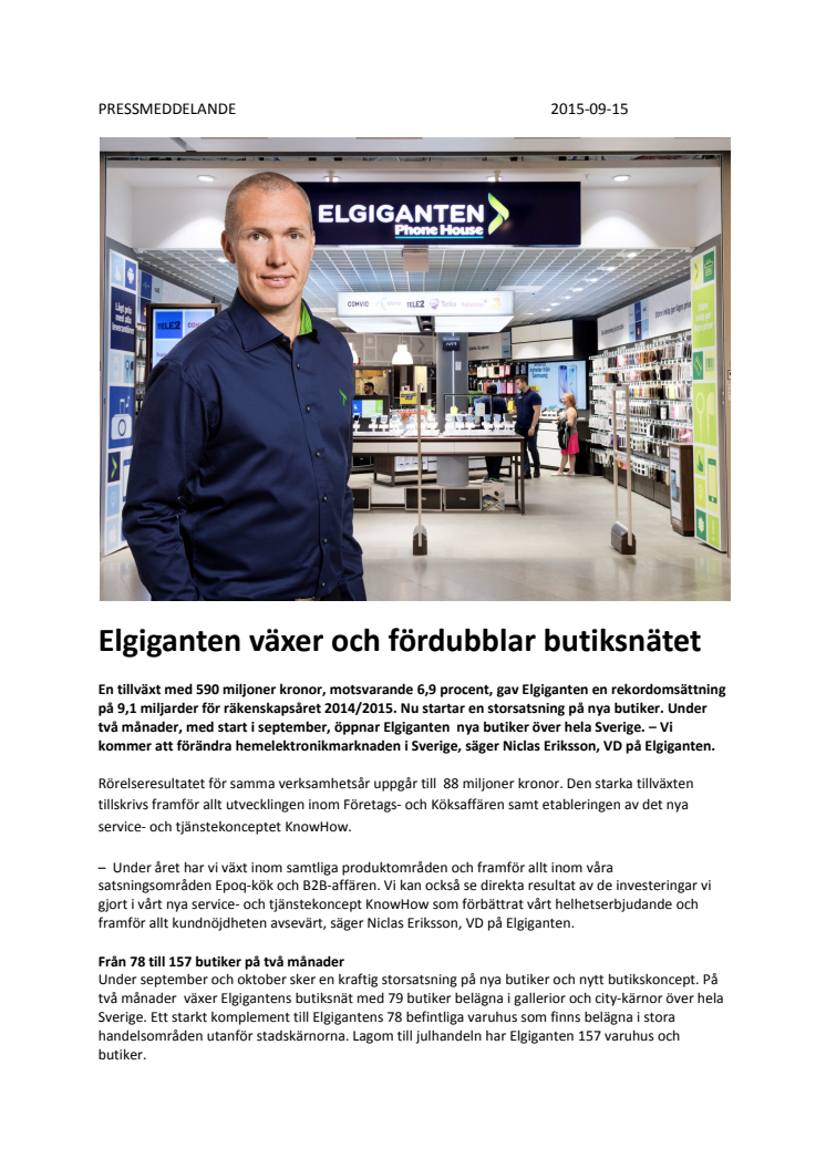 Elgiganten växer och fördubblar butiksnätet