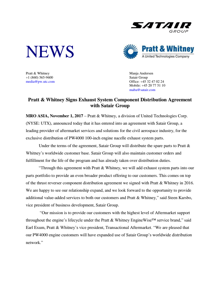 Press Release Satair Group Pratt & Whitney (PDF)