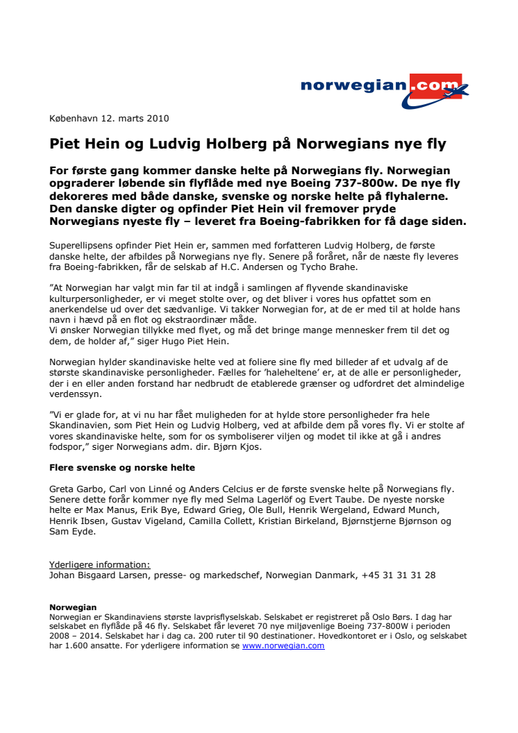 Piet Hein og Ludvig Holberg på Norwegians nye fly