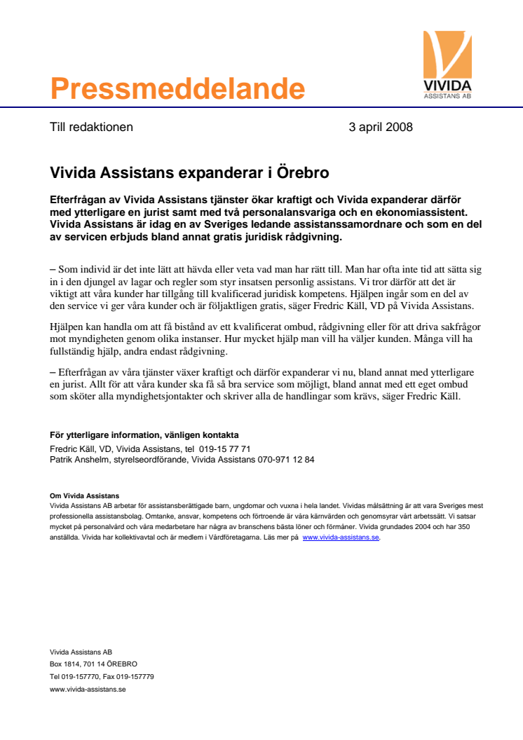 Vivida Assistans expanderar i Örebro