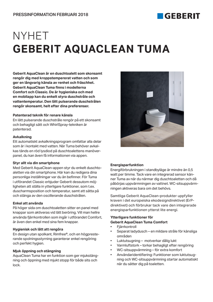 Pressinformation om AquaClean Tuma