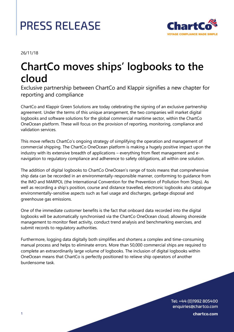 ChartCo Moves Ships’ Logbooks to the Cloud