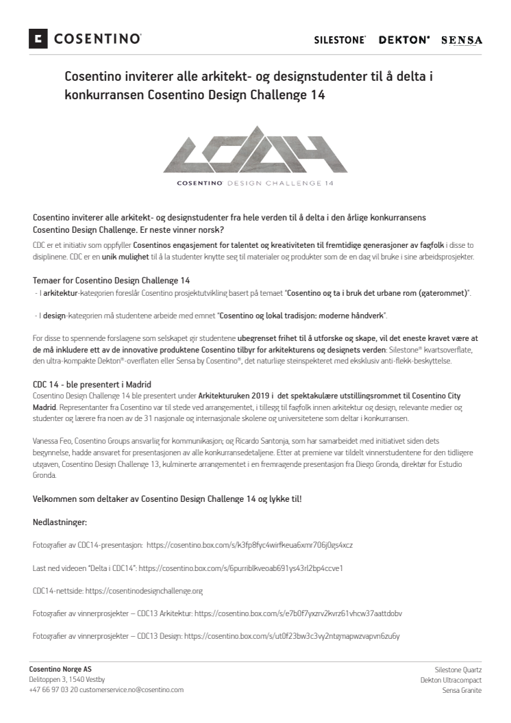 Cosentino inviterer alle arkitekt- og designstudenter til å delta i Cosentino Design Challenge 14