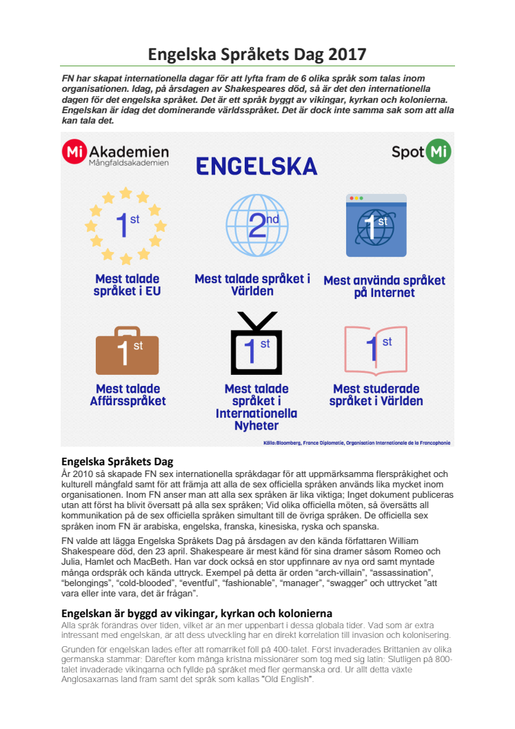 Engelska Språkets Dag 2017