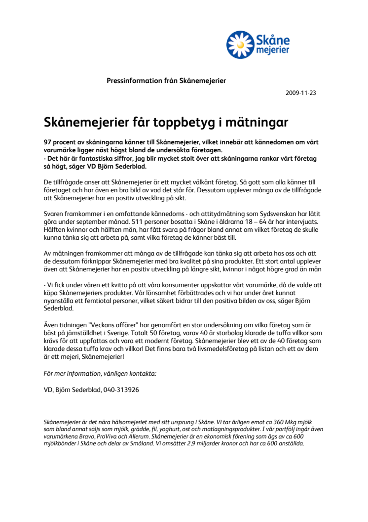 Skånemejerier får toppbetyg i mätningar