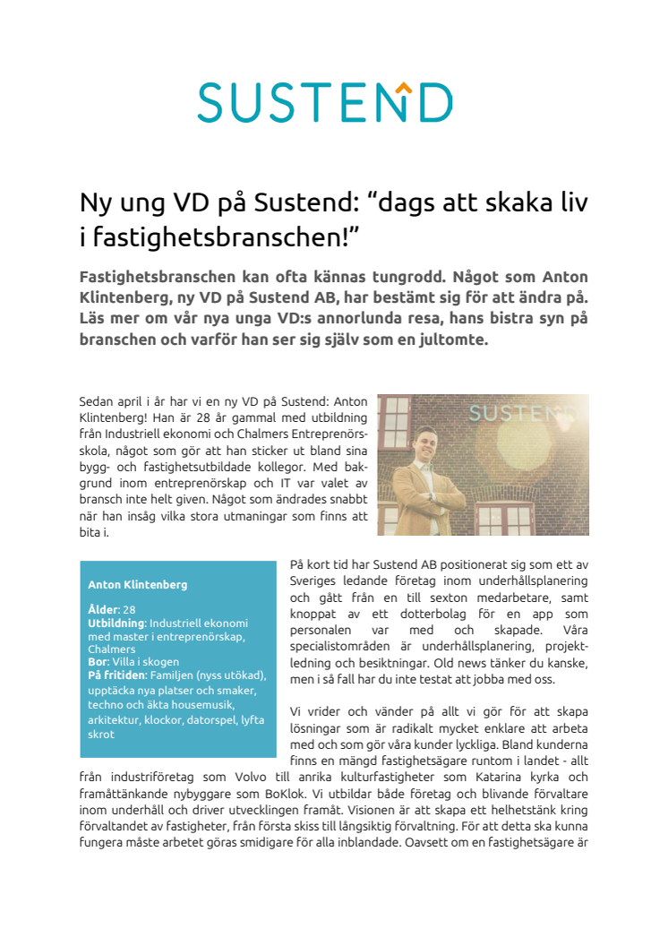 Ny ung VD på Sustend: “dags att skaka liv i fastighetsbranschen!”