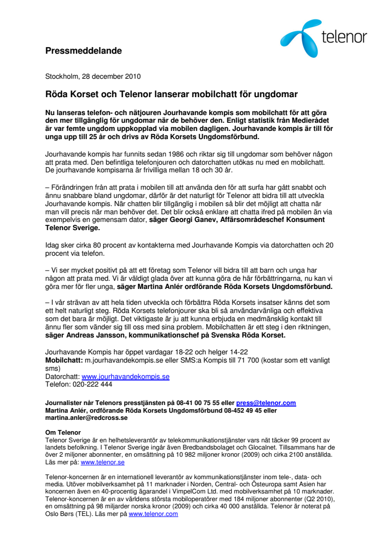 Röda Korset och Telenor lanserar mobilchatt för ungdomar