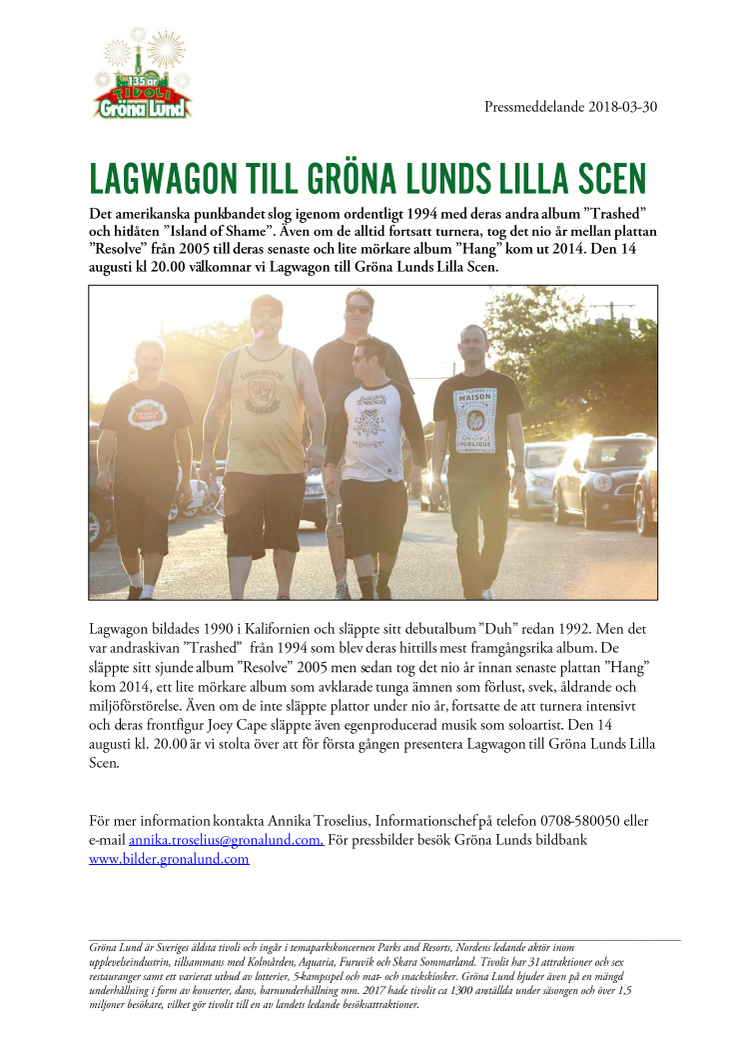 Lagwagon till Gröna Lunds Lilla Scen