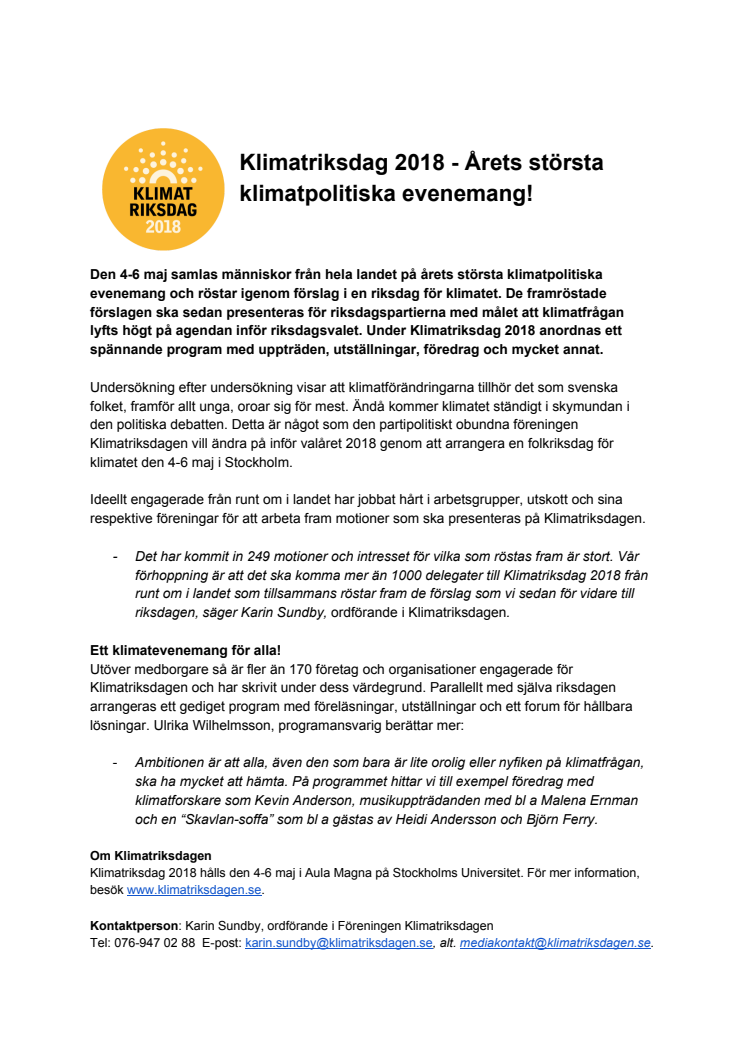 Klimatriksdagen 2018 - årets största klimatpolitiska evenemang!