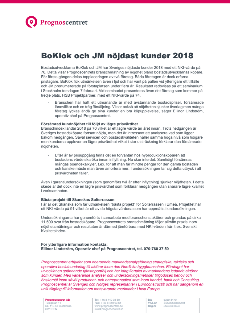 BoKlok och JM nöjdast kunder 2018