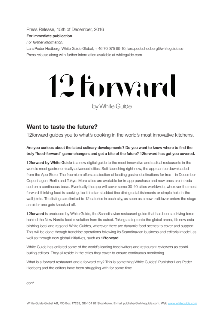 Want to taste the future? 12forward by White Guide is here.
