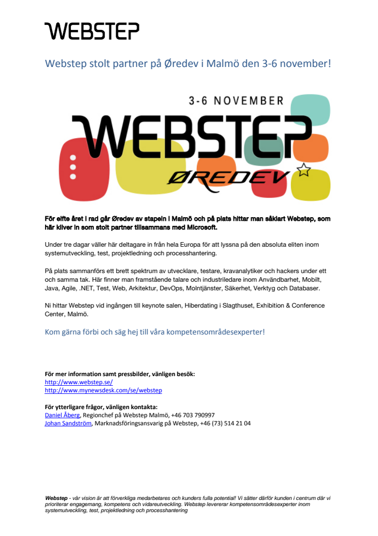 Webstep stolt partner på Øredev i Malmö den 3-6 november!