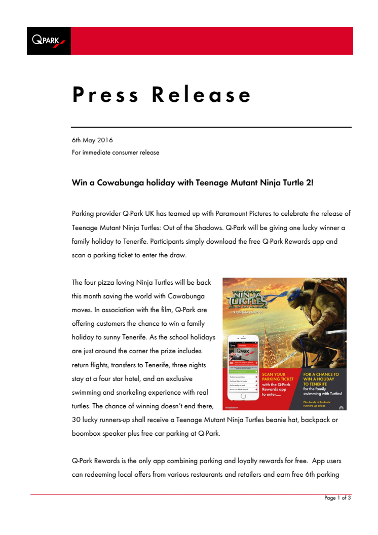 ​Win a Cowabunga holiday with Teenage Mutant Ninja Turtles 2!