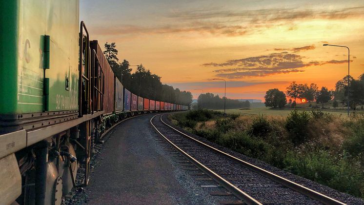 Tåg räls solnedgång