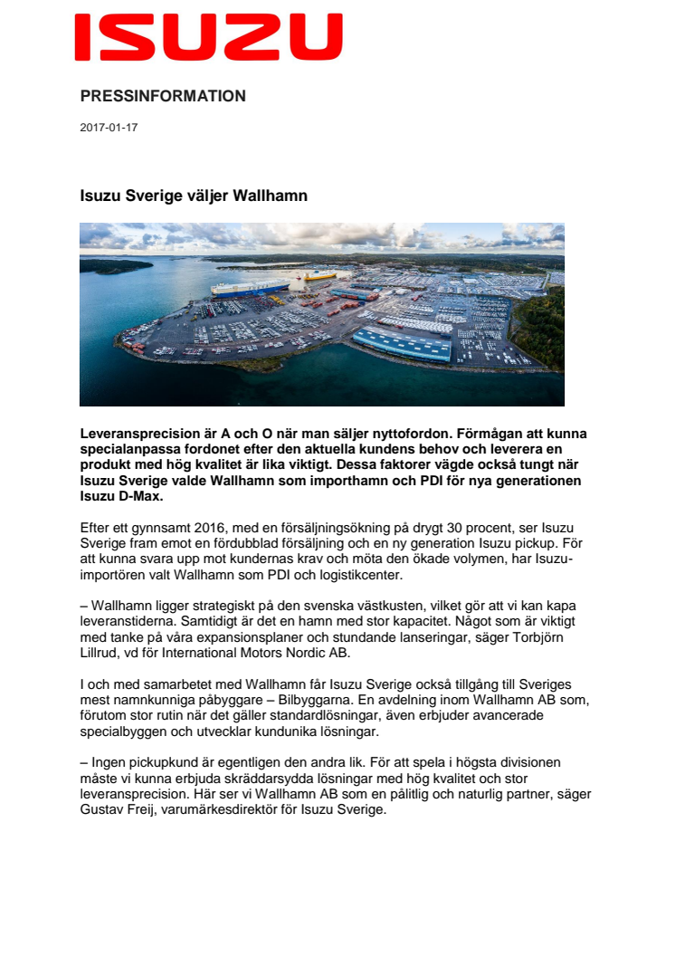 Isuzu Sverige väljer Wallhamn 