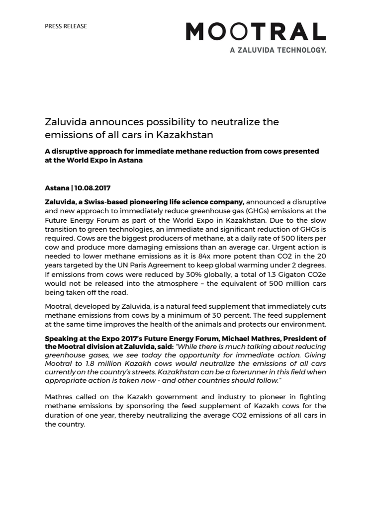 Zaluvida announces possibility to neutralize the emissions of all cars in Kazakhstan