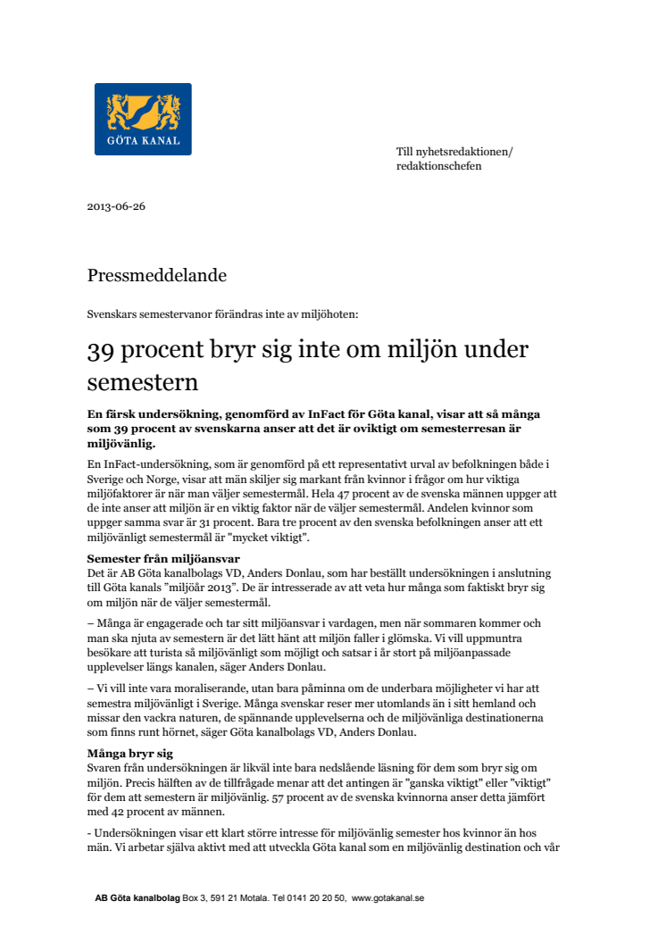 39 procent bryr sig inte om miljön under semestern