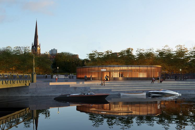 Visualisering av förslaget Gläntan, stationen vid Haga med omkringliggande miljö.