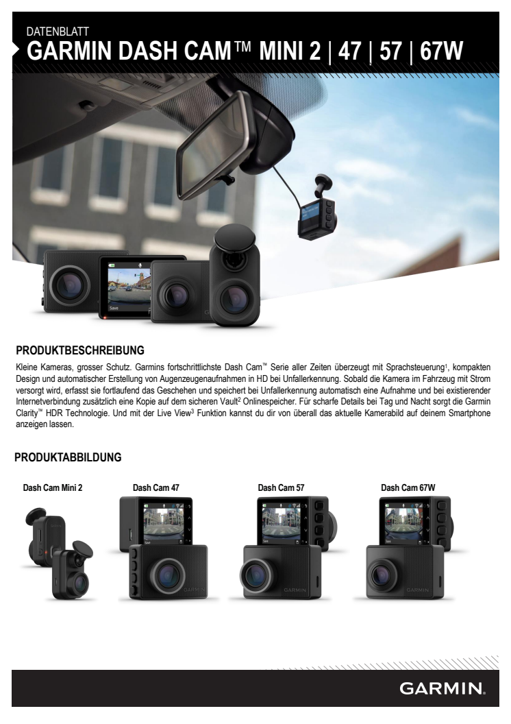 Datenblatt Garmin Dash Cam 2021