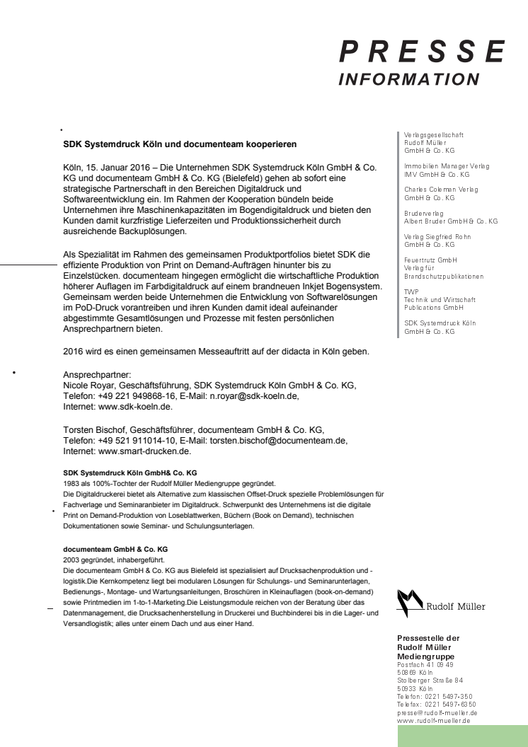 SDK Systemdruck Köln und documenteam kooperieren