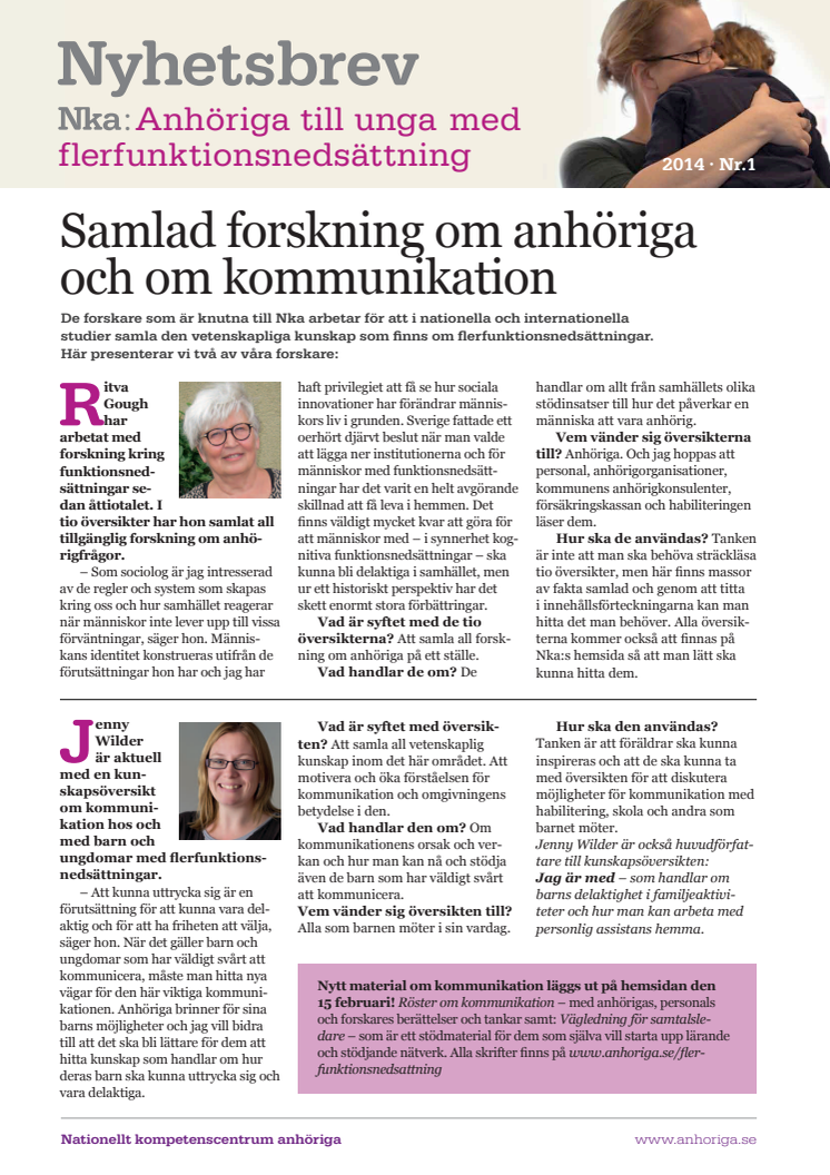 Årets första nyhetsbrev inom området Flerfunktionsnedsättning