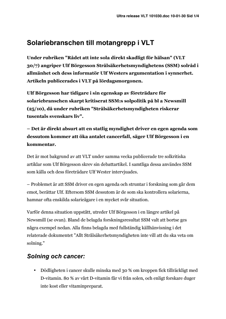 Solariebranschen till motangrepp i VLT