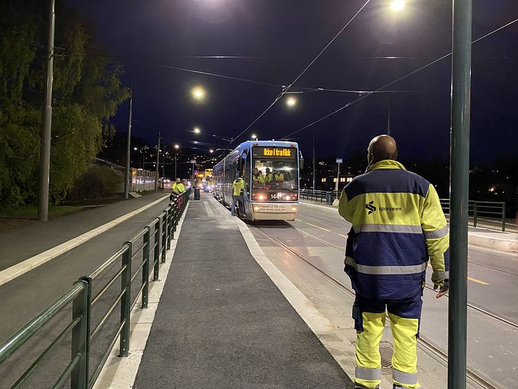 Bilde fra testkjøring med trikk onsdag 29. april