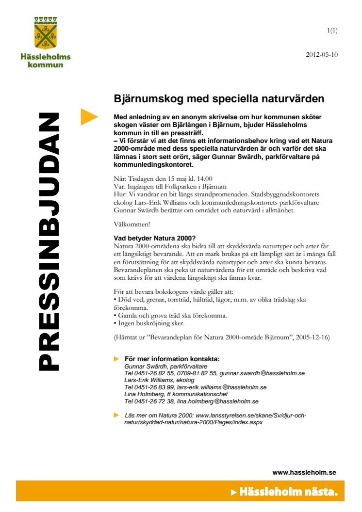 Pressinbjudan: Bjärnumskog med speciella naturvärden