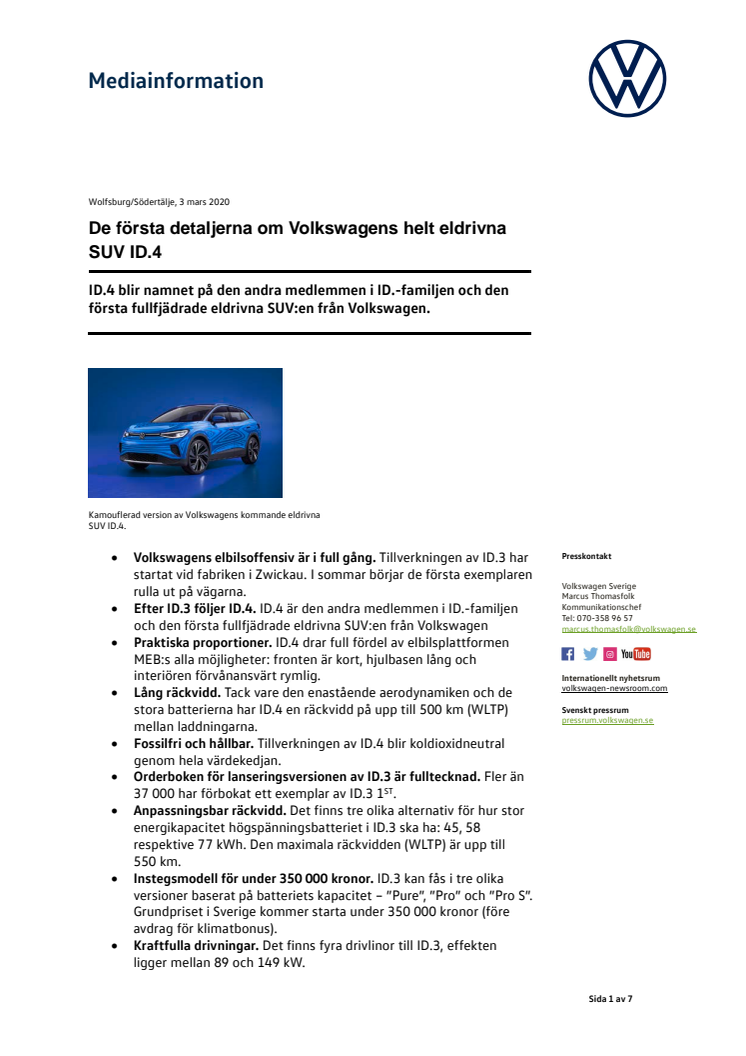 De första detaljerna om Volkswagens helt eldrivna SUV ID.4