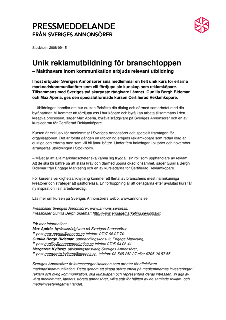 Unik reklamutbildning för branschtoppen