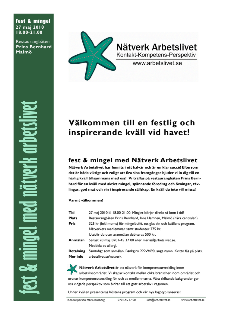 Inbjudan till fest&mingel med Nätverk Arbetslivet 27 maj