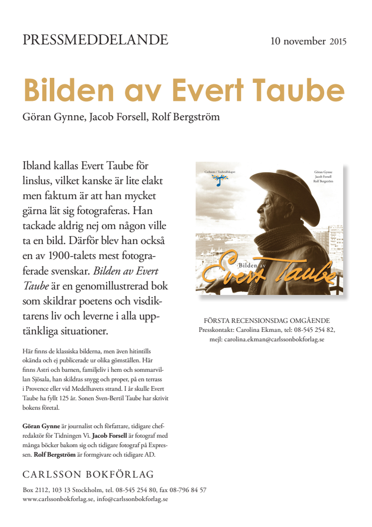 Ny bok: Bilden av Evert Taube!