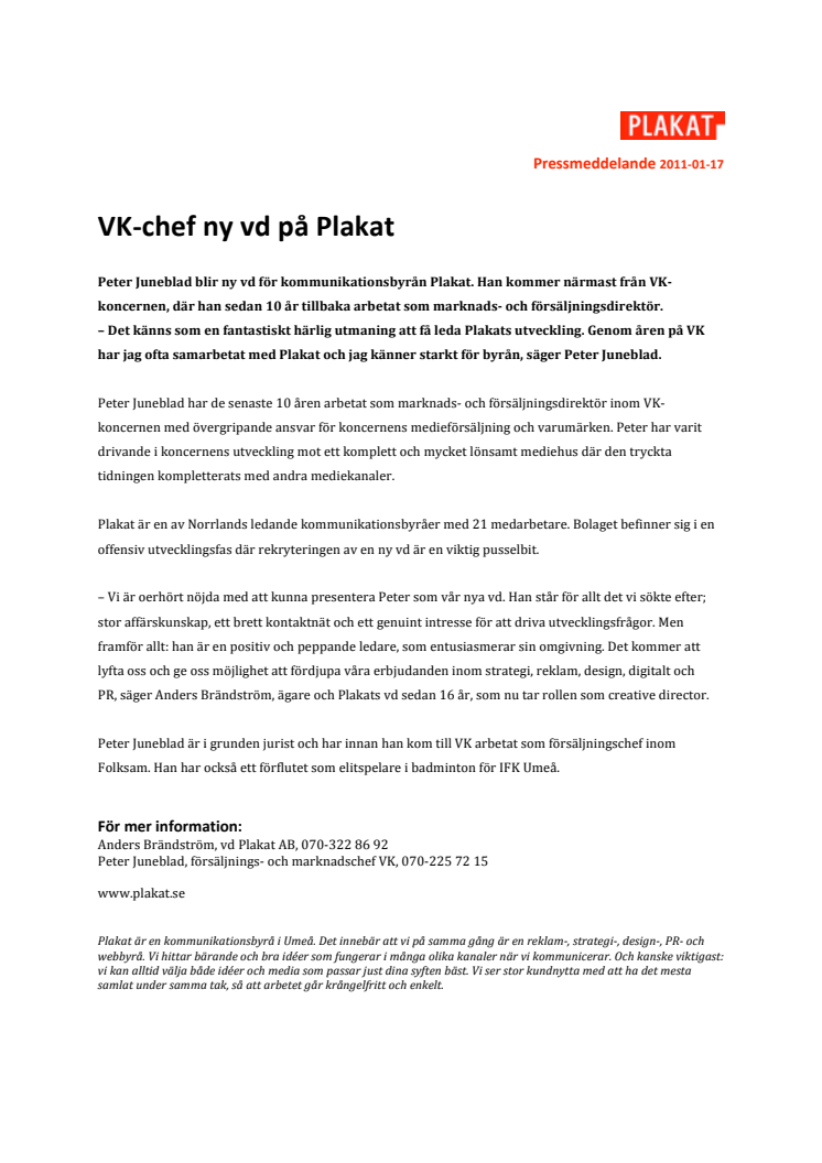 VK-chef ny vd på Plakat