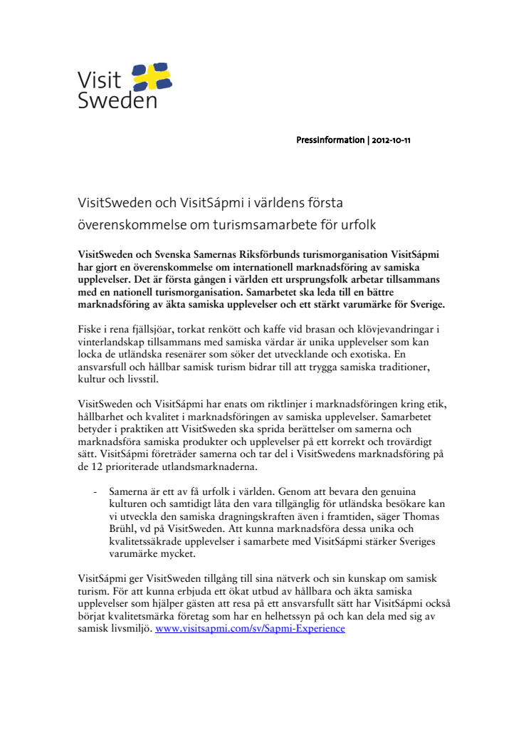 VisitSweden och VisitSápmi i världens första överenskommelse om turismsamarbete för urfolk