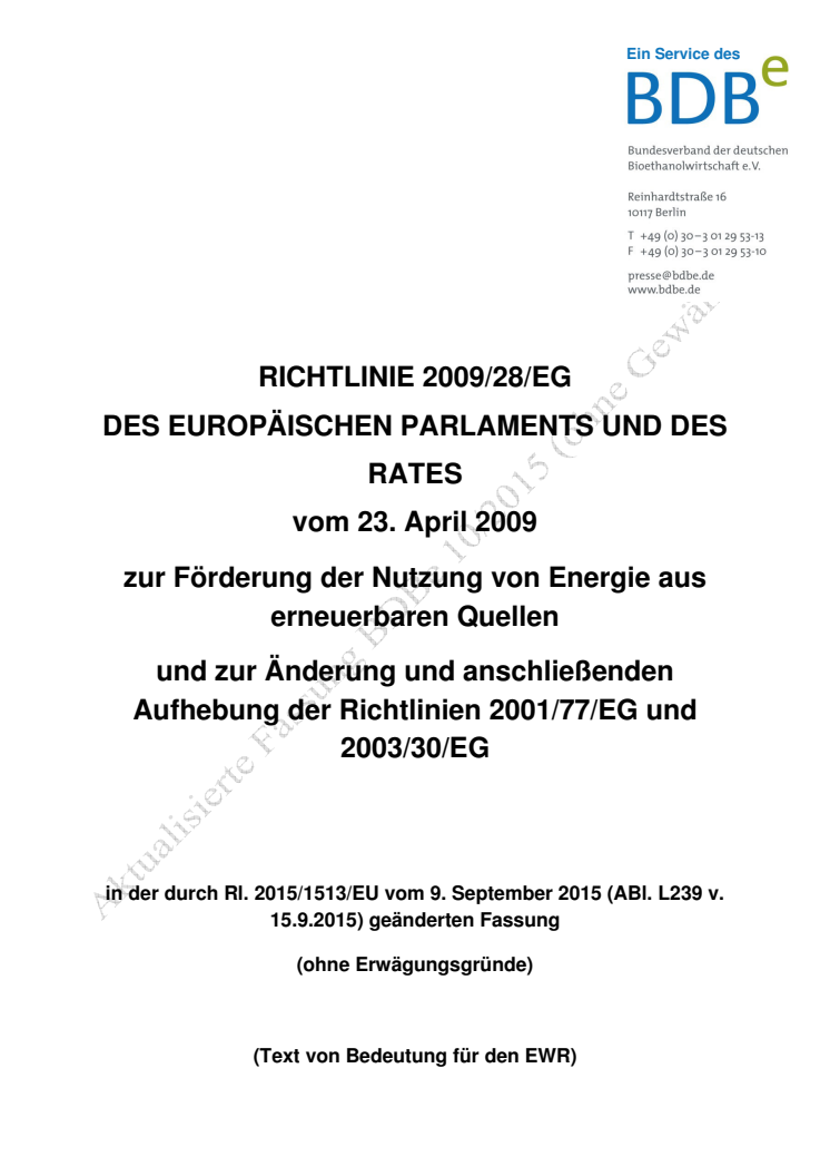 2. Richtlinie 2009/28/EG konsolidierte Fassung vom 15.09.2015 (BDBe)