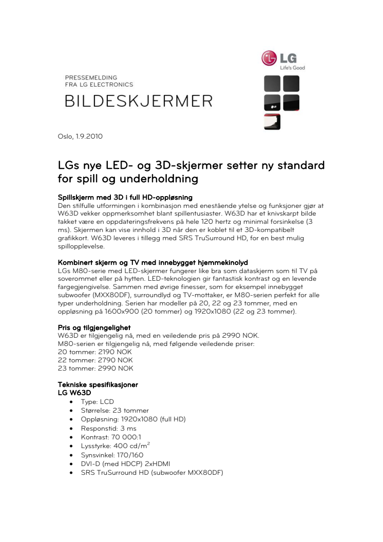 LGs nye LED- og 3D-skjermer setter ny standard for spill og underholdning 