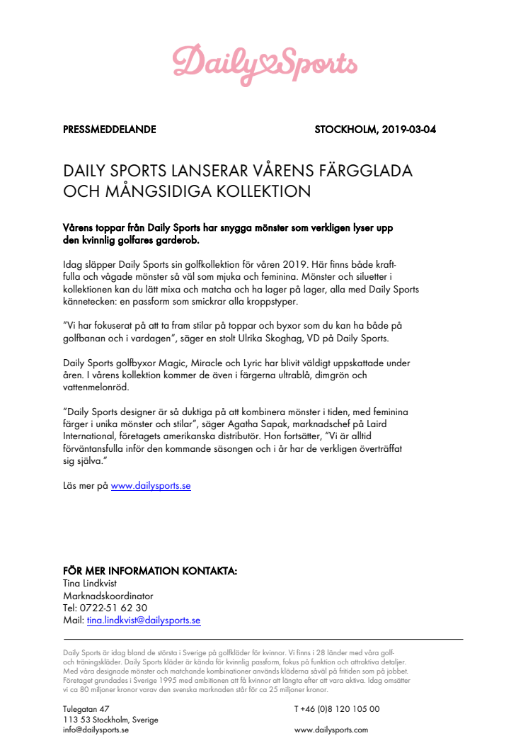 DAILY SPORTS LANSERAR VÅRENS FÄRGGLADA OCH MÅNGSIDIGA KOLLEKTION