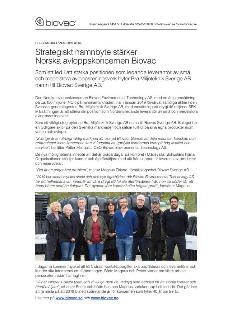 Strategiskt namnbyte stärker Norska avloppskoncernen Biovac