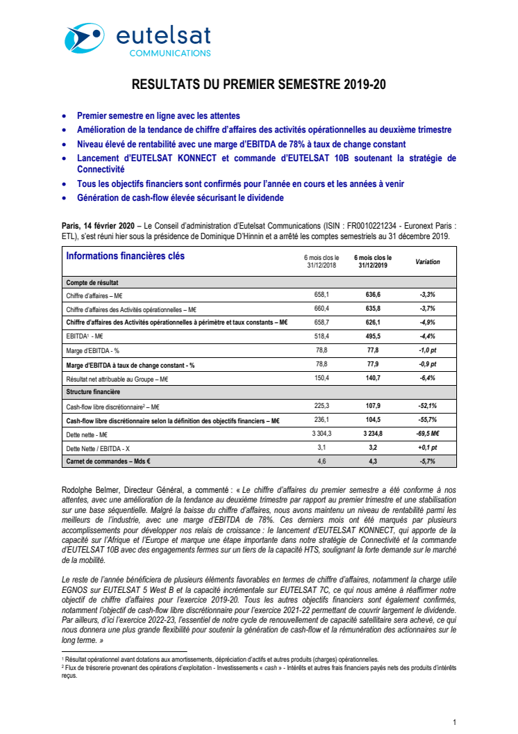 RESULTATS DU PREMIER SEMESTRE 2019-20