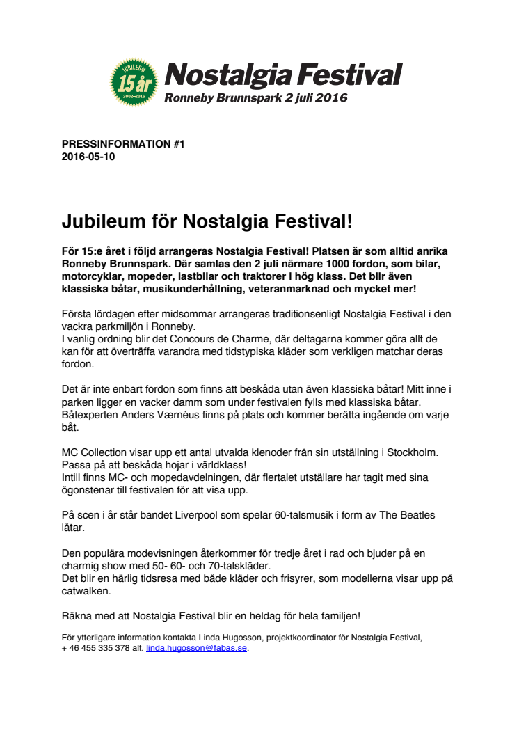 Jubileum för Nostalgia Festival!