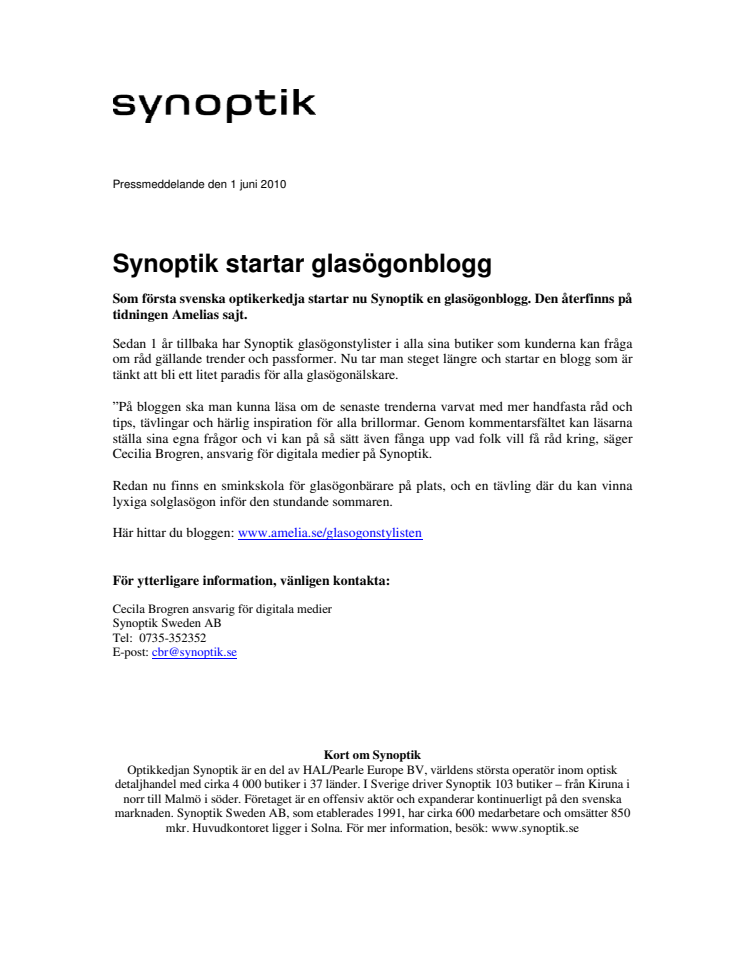 Synoptik startar glasögonblogg