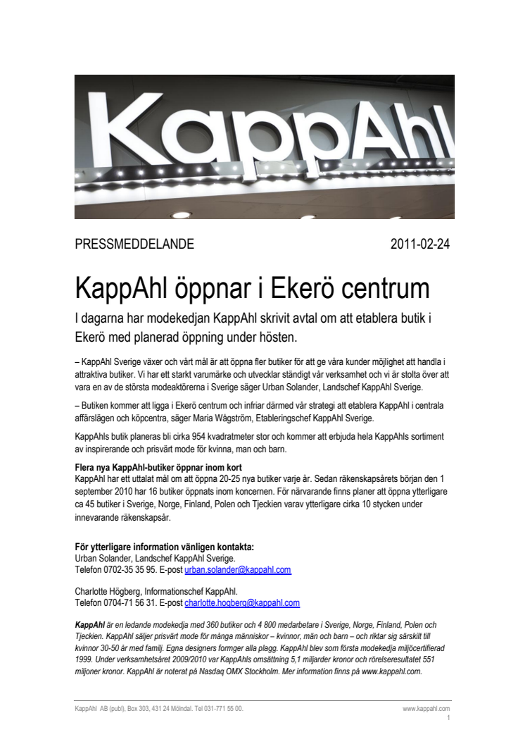 KappAhl öppnar i Ekerö centrum