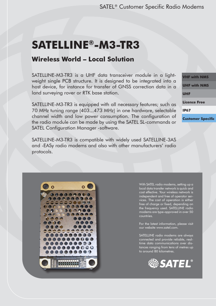 SATELLINE-M3-TR3 RF-modul broschyr